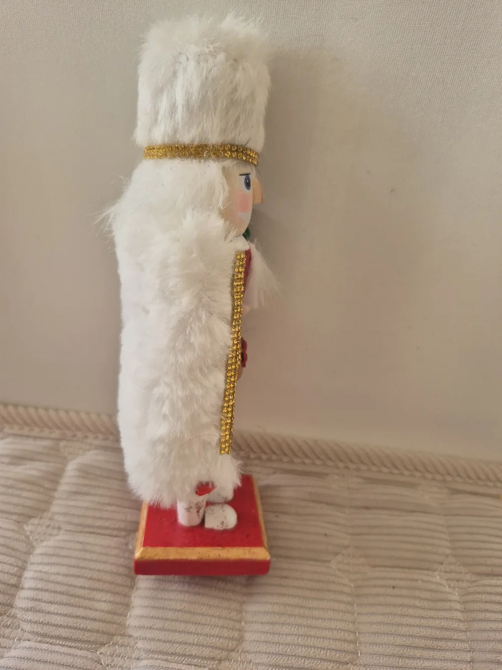 Festive Red Nutcracker Holiday Figurine with White Fur Trim